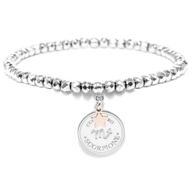 Bracciale elastico di Cuorepuro Italia, unisex segno zodiacale Scorpione con piastra d'argento 925.