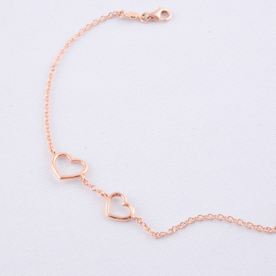 Bracciale con cuori, in oro rosè 18 kt, maglia rollò.